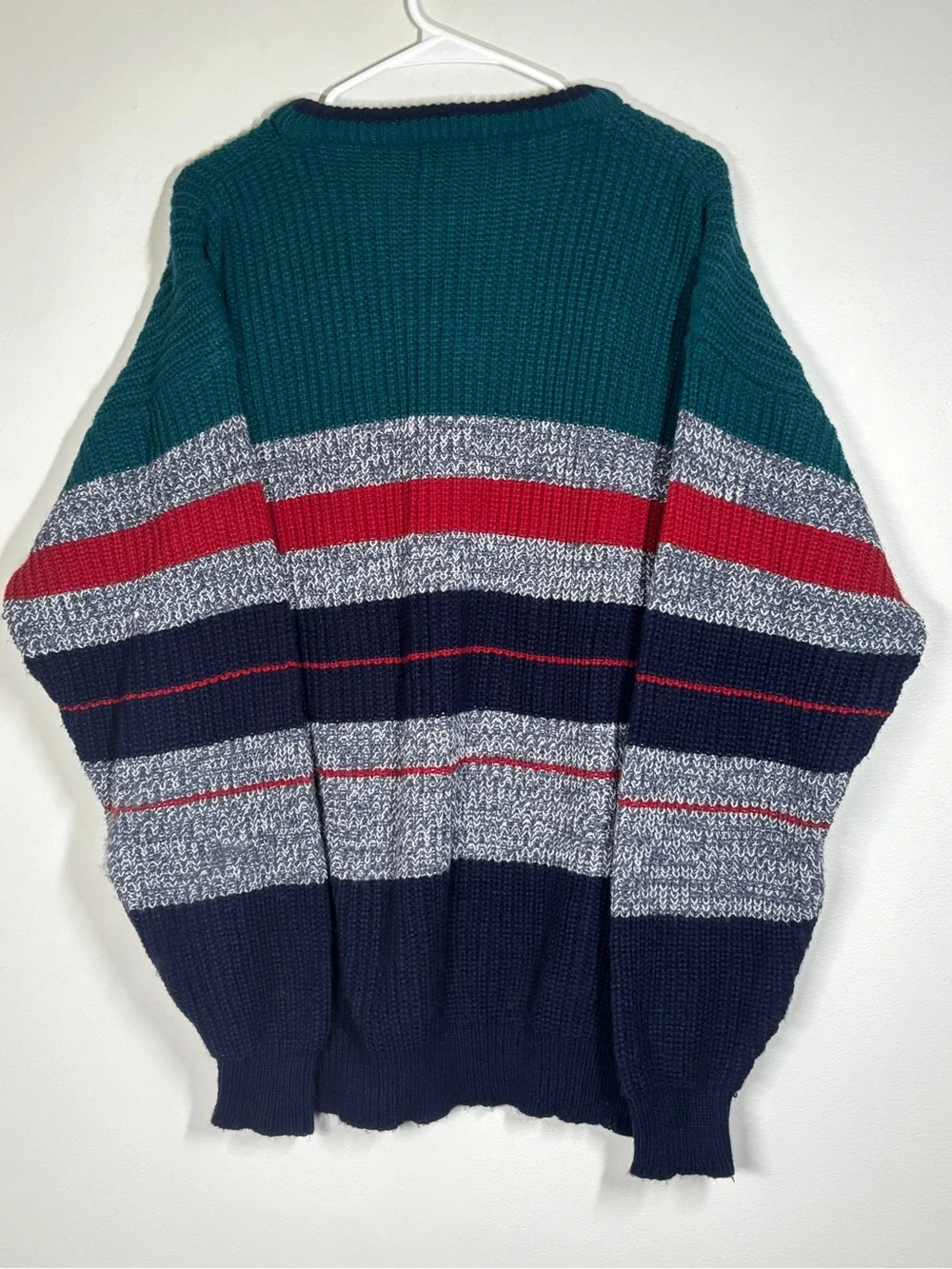 Botany 500 Men’s Teal, Navy & Red Striped Crewneck Sweater
